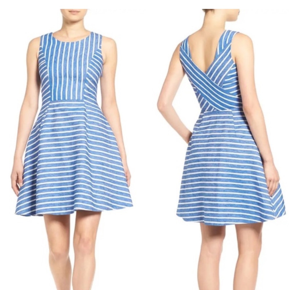 Vineyard Vines Blue Linen Cotton Striped Dress
